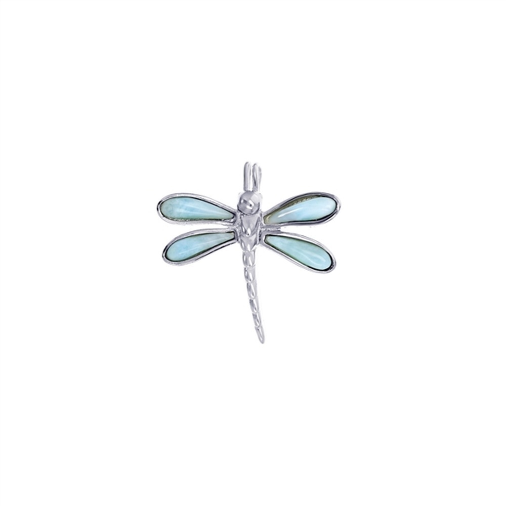 925 Sterling Silver Larimar Dragonfly Pendant 3.46 gm